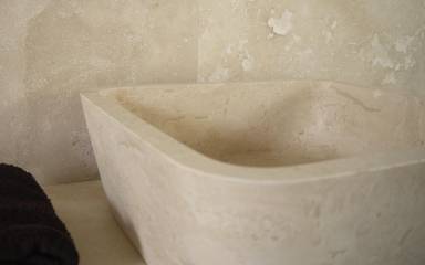 Travertin beige Waschbecken Modell Mina eckig