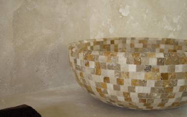 Travertin Natursteinmosaik Waschbecken Modell Vessel Mix