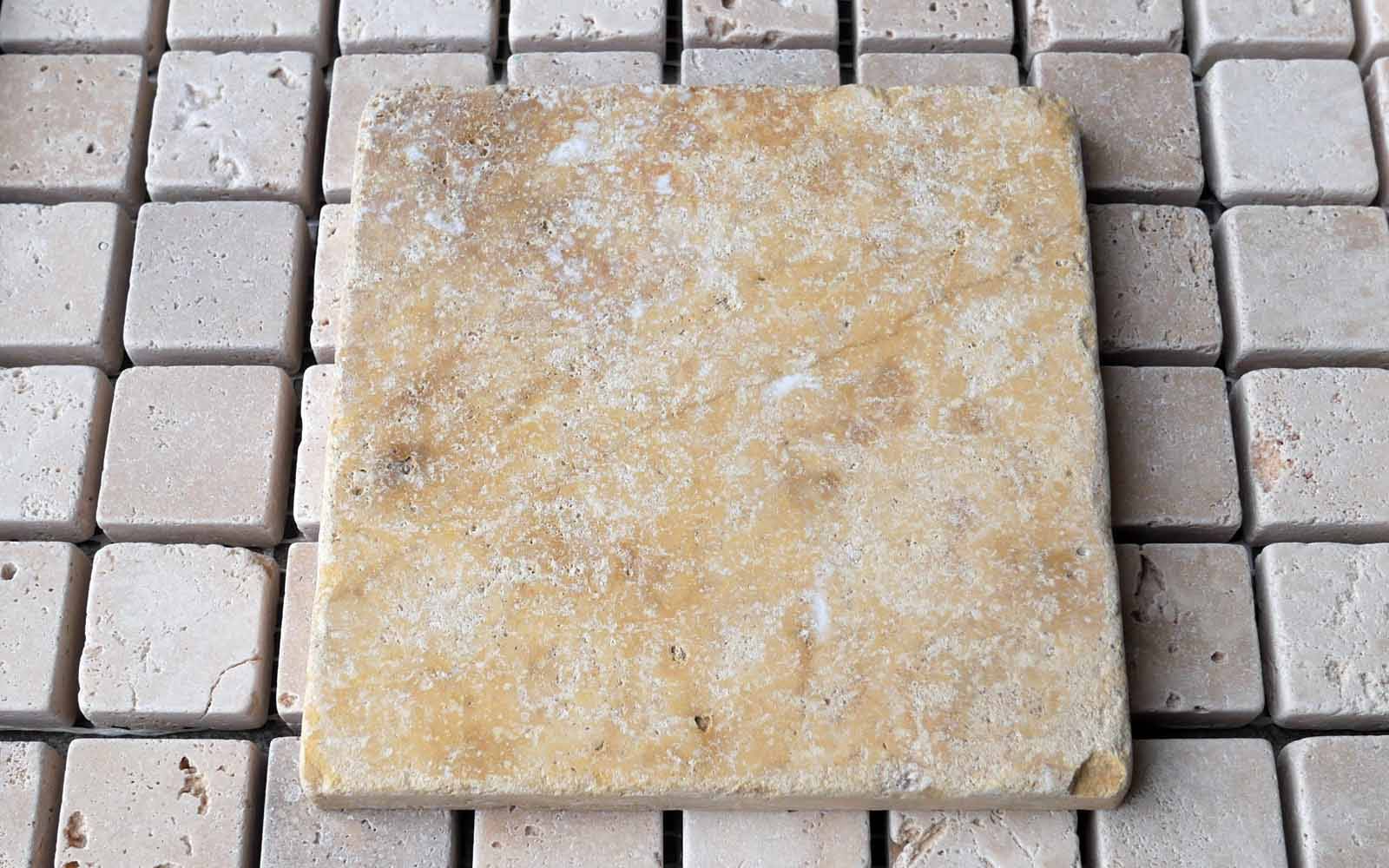 Travertin Fliese 10x10 cm Gold Antik