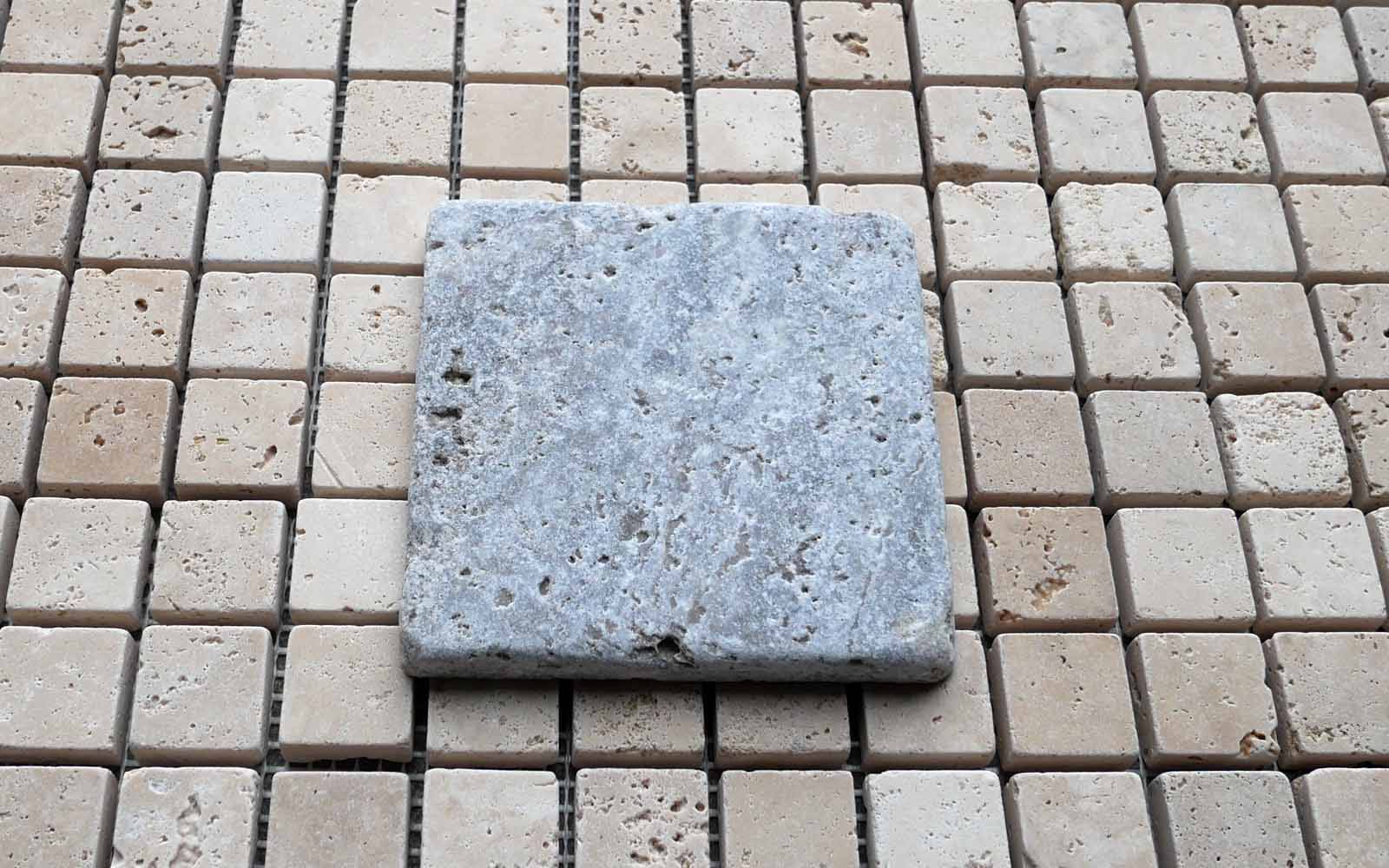 Travertin Fliesen grau Mosaik 10x10 cm