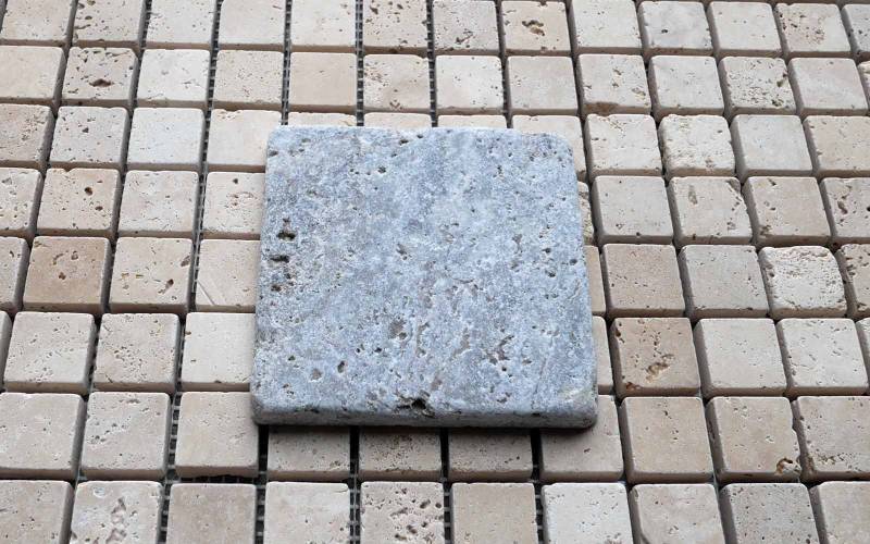 Travertin Fliesen Mosaik grau 10x10 cm