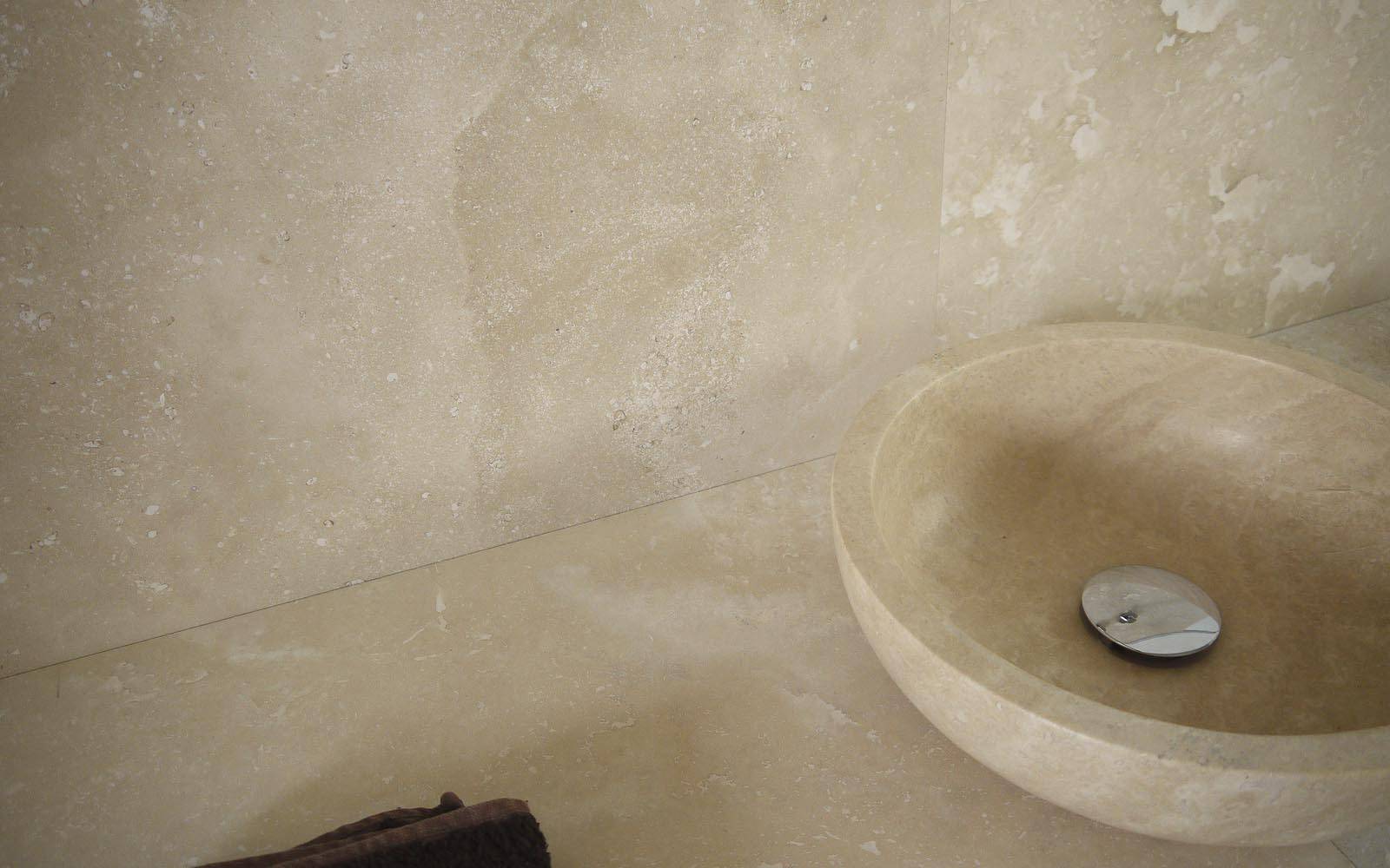 Travertin Naturstein Aufsatzwaschbecken beige Modell Vessel klein