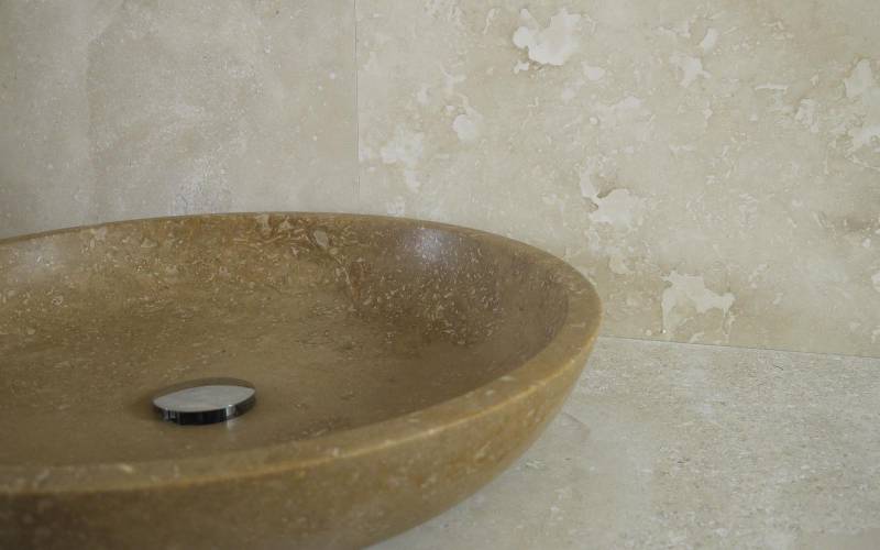 Travertin Natursteinwaschbecken gro� und rund